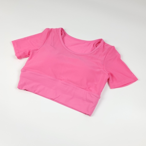 Pedigree SW | Layered Mesh Crop Top with Sports Bra Liner - Pink - Picture 5 of 6
